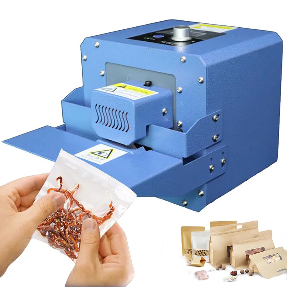 Máquina de sellado continuo de 300 W, sellador térmico automático de bolsas de plástico, 5 m/min, sellador de banda industrial para bolsas de papel kraft de película de PVC