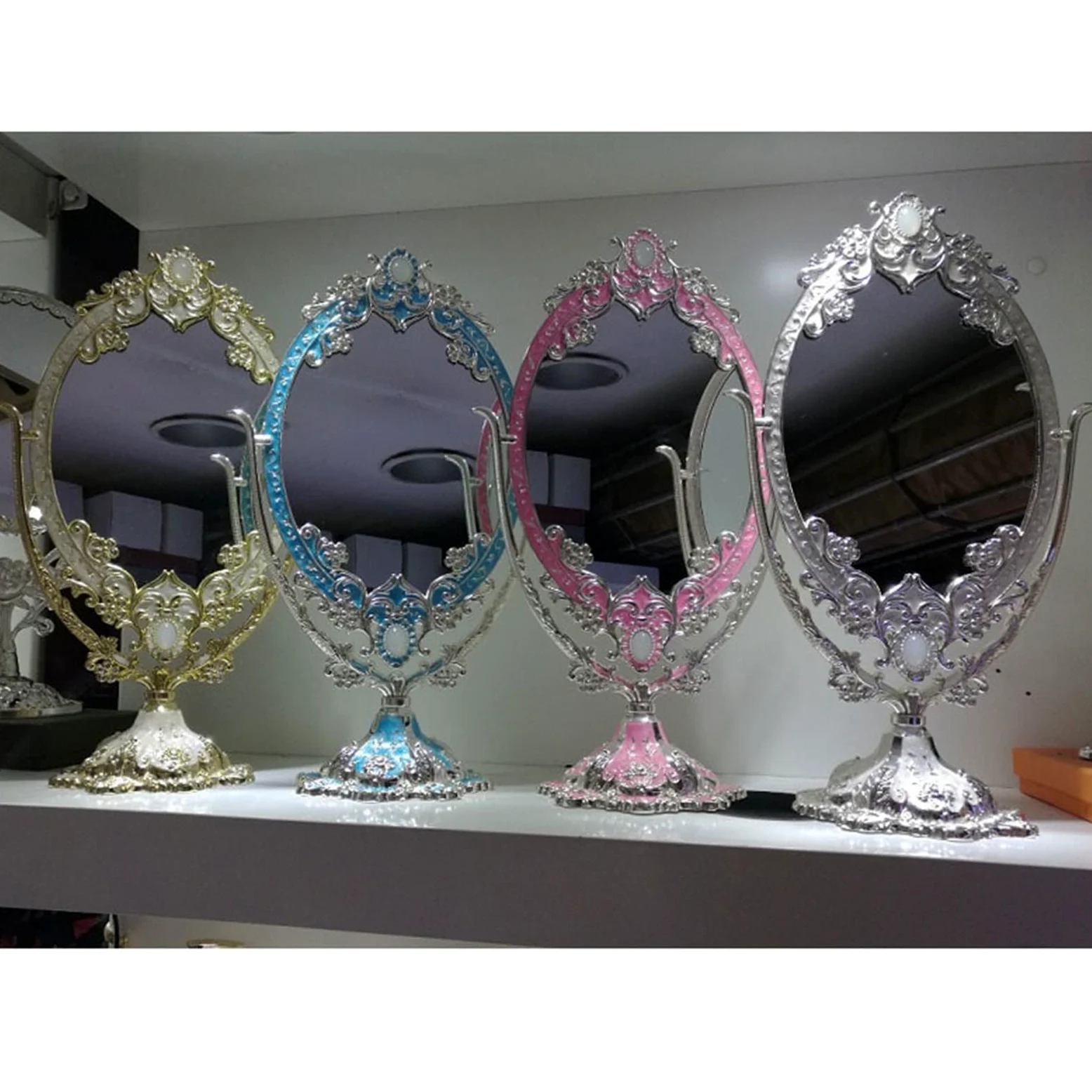 Espejo de mesa, Espejo de maquillaje grande doble cara escritorio(Blue)
