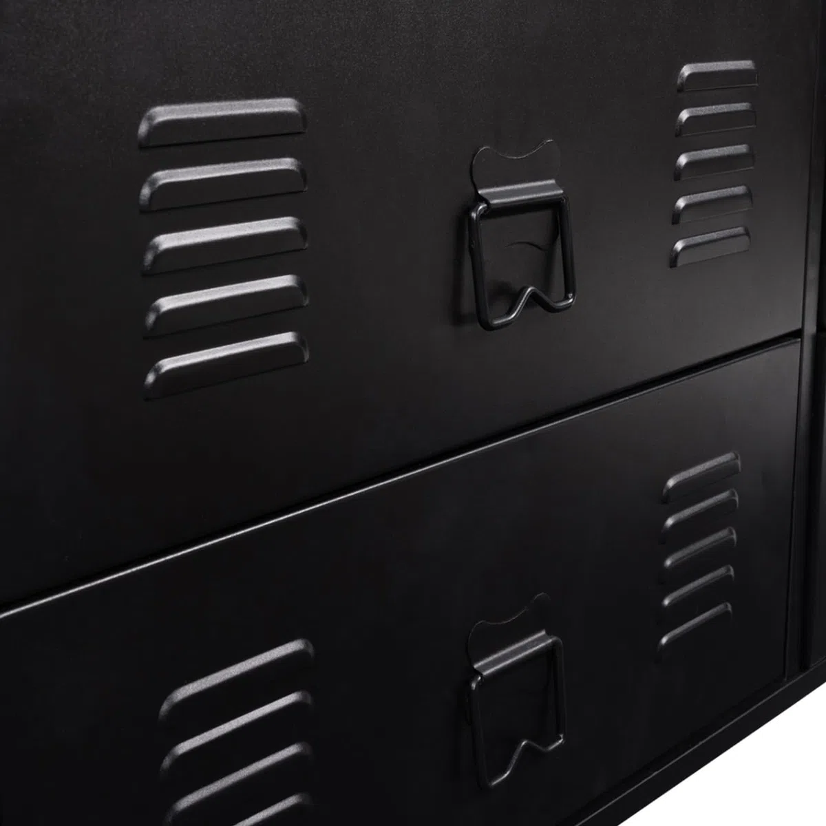IDMarket – Cómoda 4 cajones Ester 115 cm metal negro y bandeja de madera de haya con nicho de diseño industrial