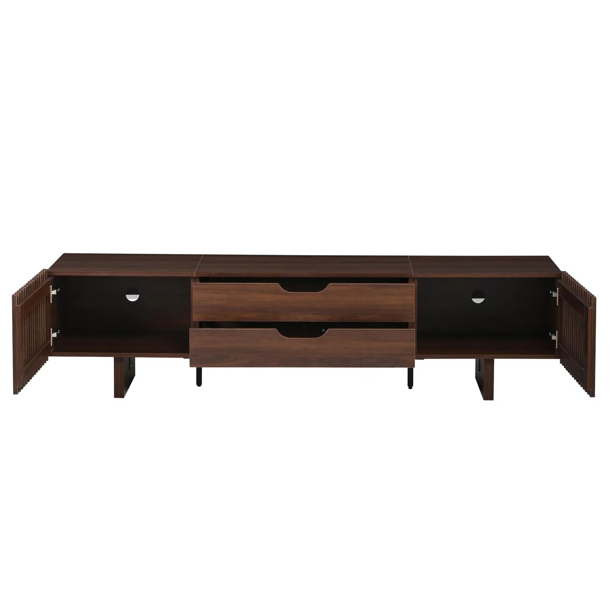 Soporte para TV de 180 x 40 x 45 cm en nogal oscuro, dispone de dos cajones y puertas de armario únicas, mueble de TV, armario de salón, armario de televisión, adecuado para televisores de hasta 75