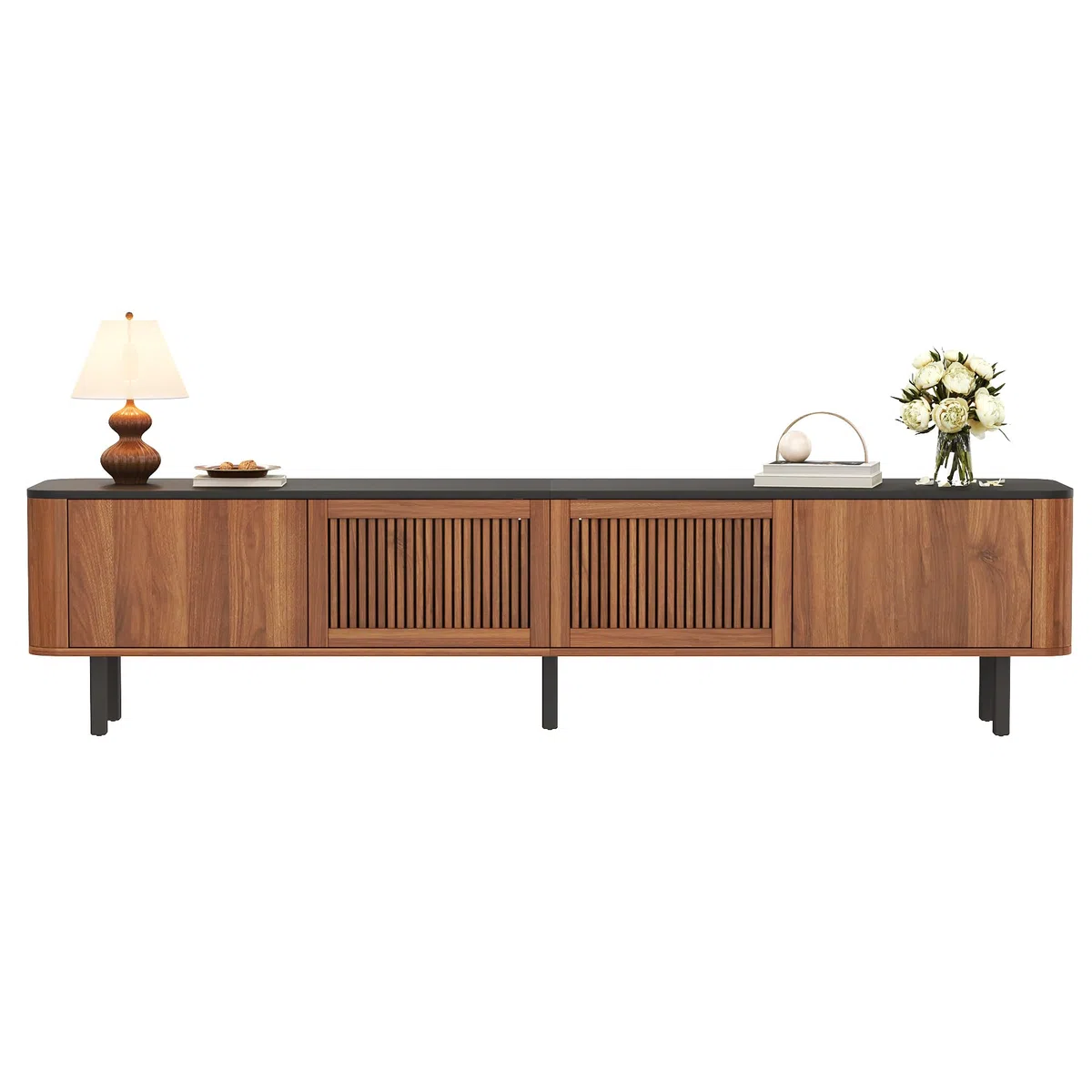 Mueble para TV de color nogal, 190 x 35 x 45 cm, panel moderno, soporte de TV bajo, diseño único