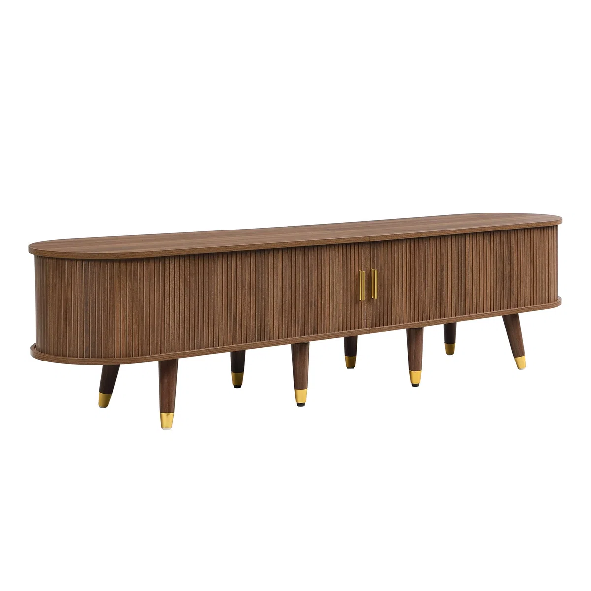 Mueble para TV de 175 cm con puerta corredera de ratán, aspecto de nogal y mucho espacio de almacenamiento, mesa de televisión rústica de MDF con compartimentos abiertos, cajones y armario