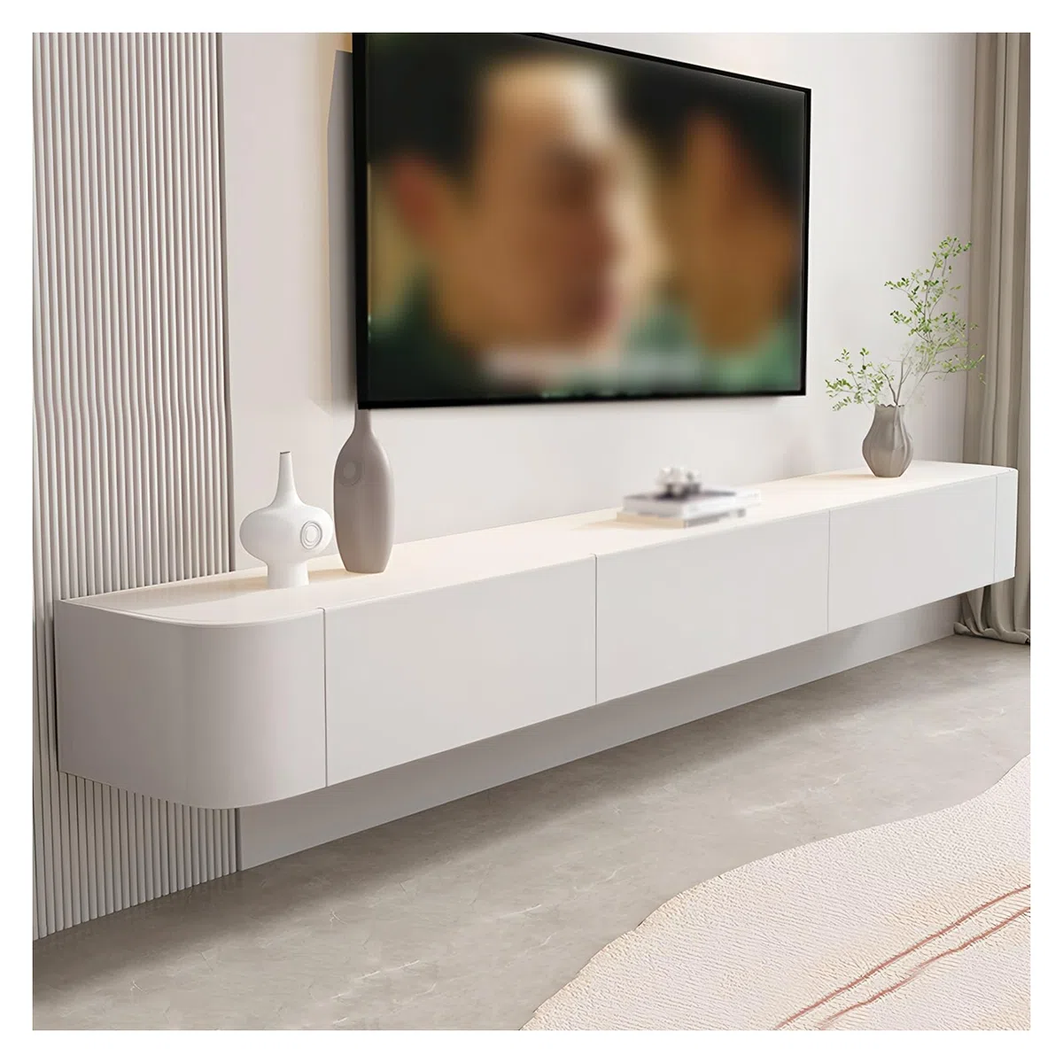 Unidad De Entretenimiento Que Ahorra Espacio, Mueble De TV Blanco Moderno Con Almacenamiento, Mueble De TV Flotante Negro, Consola Multimedia Grande, Para Sala De Estar, Dormitorio U Oficina(Blanco,14