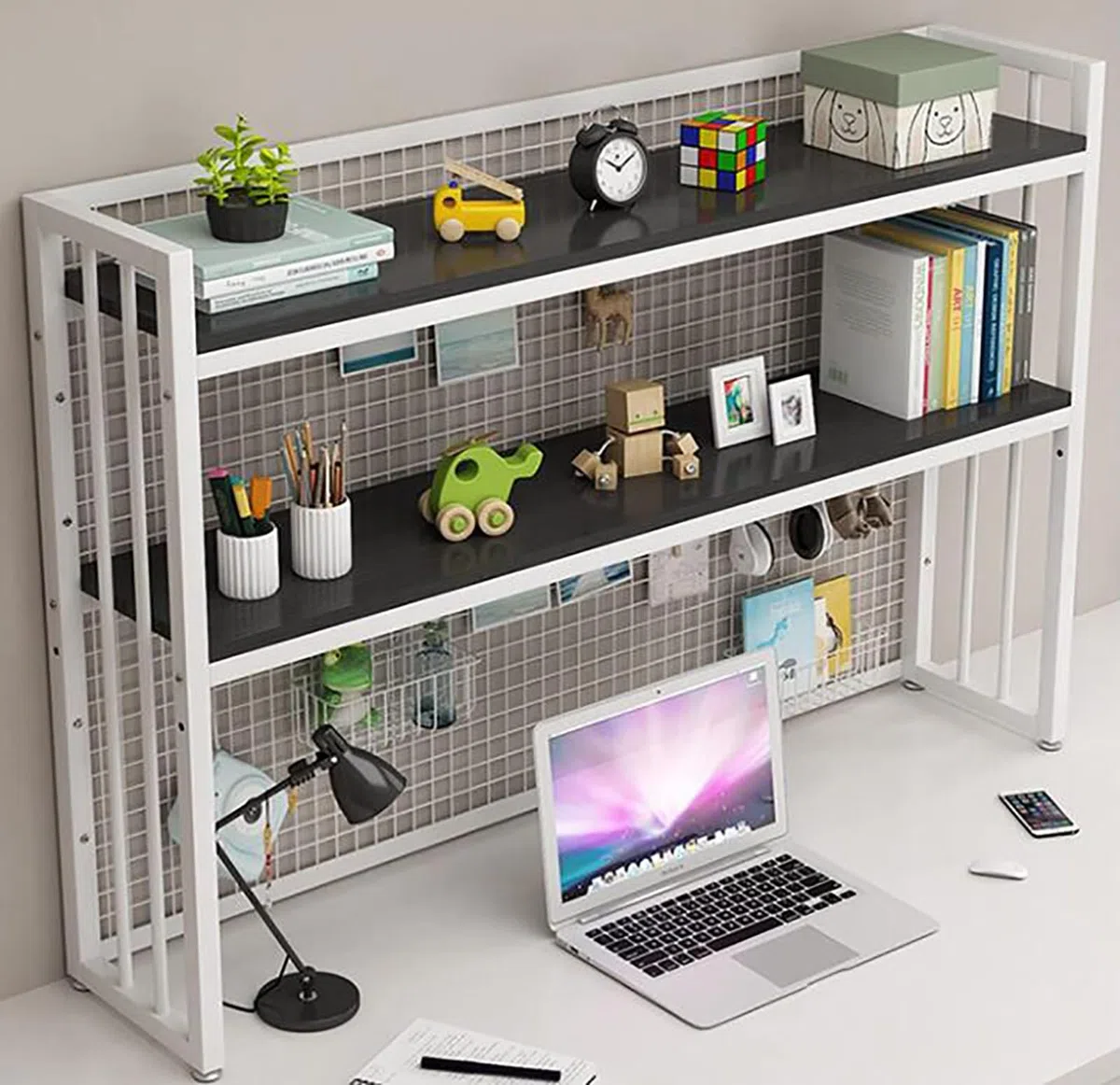 Madera de 2 niveles – Cortador multiusos Boohelf y nizer que ahorra espacio para oficina y dormitorio – H (85 x 24 x 89 cm)