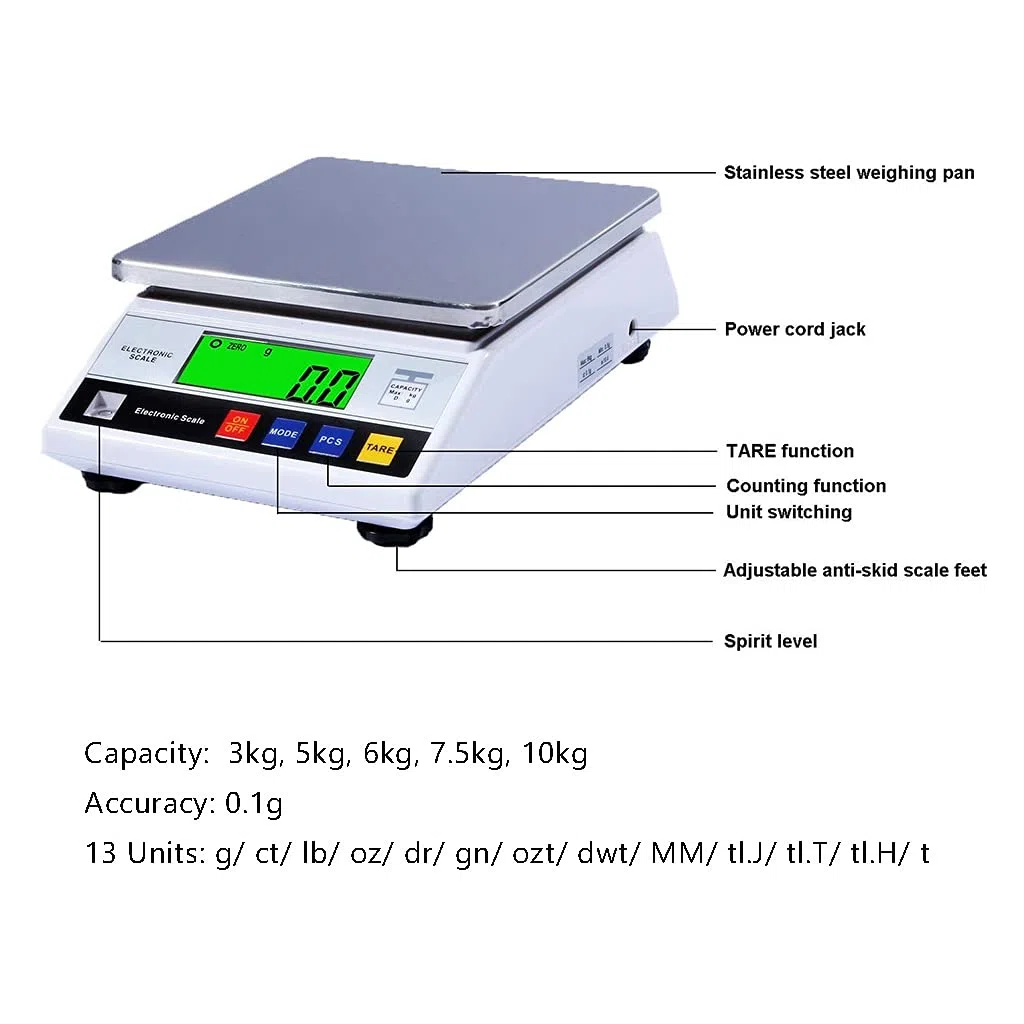 Báscula Digital para joyería, balanza de Laboratorio de Alta precisión, balanza electrónica analítica, precisión de 0,1 g, pesaje científico de Cocina (10kg/0.1g)
