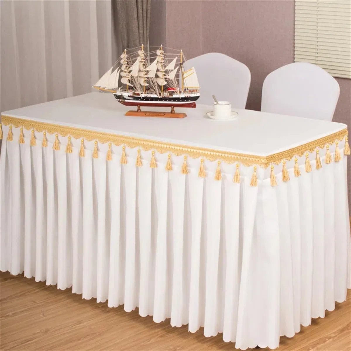 Elegante falda de mesa para baby showers y bodas, mantel de color liso, 120 x 60 x 75 cm, perfecto para banquetes y fiestas, fácil de limpiar