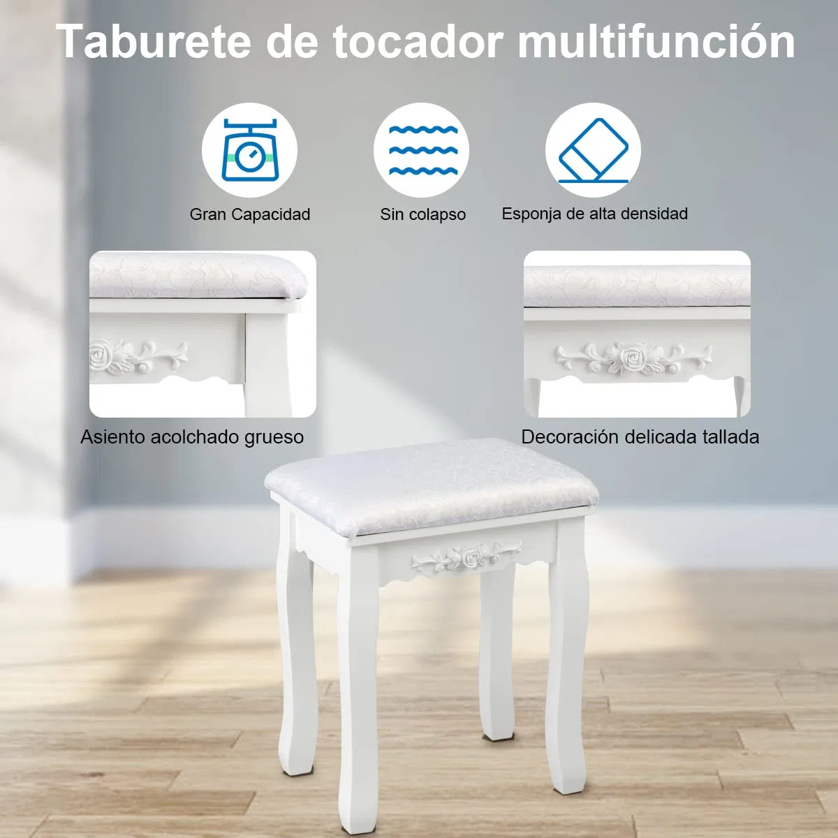 COSTWAY Set Mesa Tocador con 10 Luces LED, Mesa de Maquillaje con Espejo Ovalado Iluminado e Interruptor Táctil, Iluminosidad Regulable, Tocador con 4 Cajones y Taburete Acolchado (Blanco)