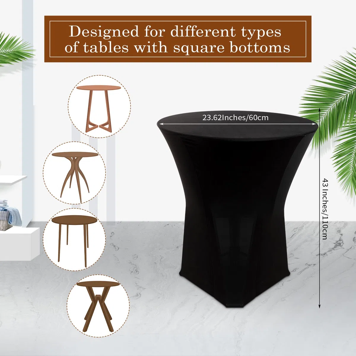 Mantel de elastano para mesa de cóctel a granel, 24 x 43 pulgadas, redondo, elástico, para bistró, ropa de esquina alta para bodas, banquetes, fiestas de cumpleaños (negro, paquete de 10)