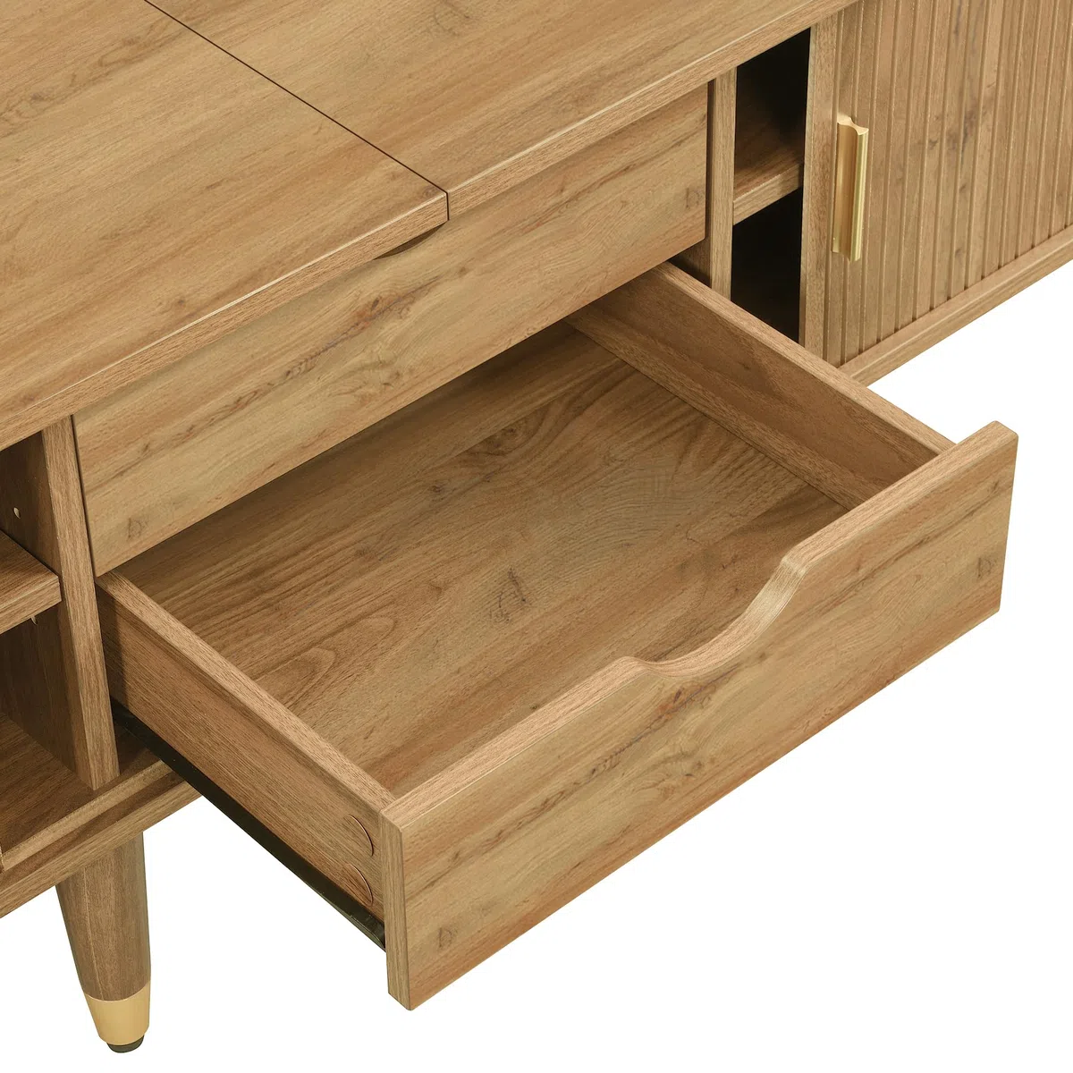 Armario para TV (175 x 38 x 45 cm, con puerta corredera de ratán, compartimentos abiertos, madera)