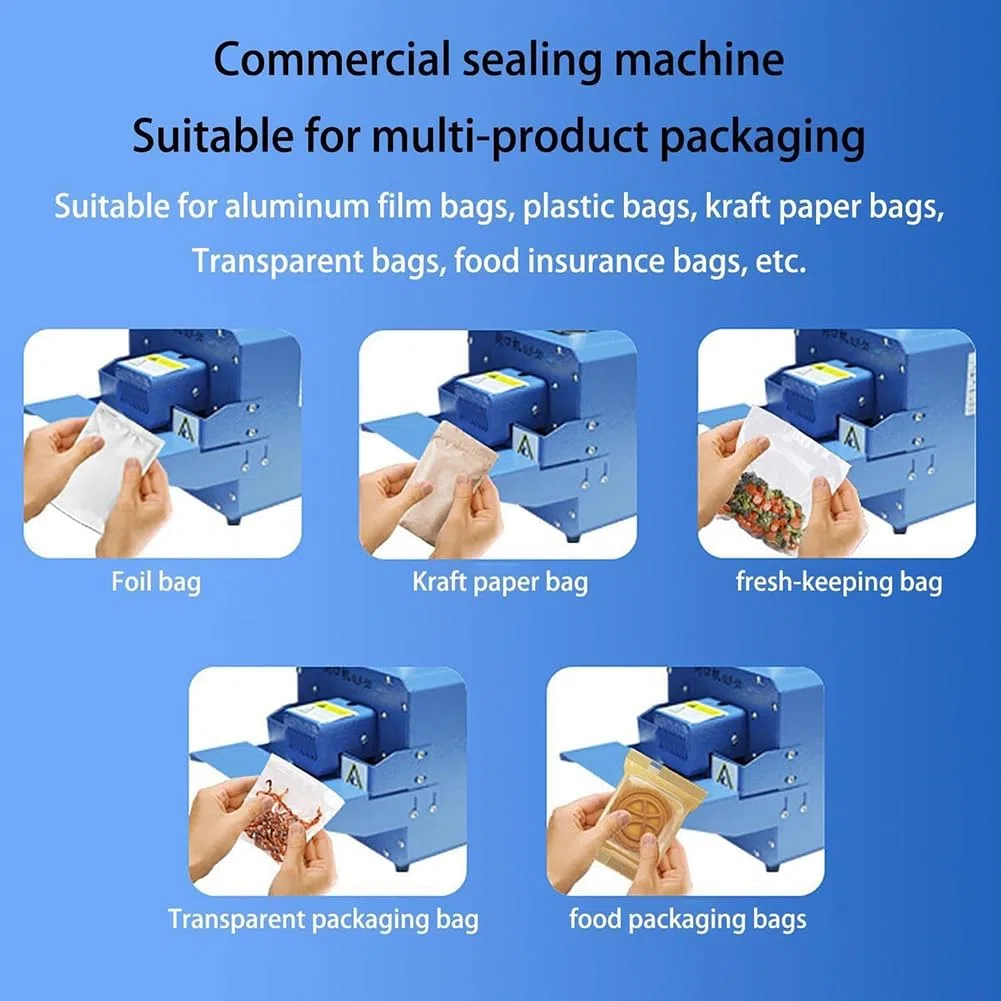 Máquina de sellado continuo de 300 W, sellador térmico automático de bolsas de plástico, 5 m/min, sellador de banda industrial para bolsas de papel kraft de película de PVC