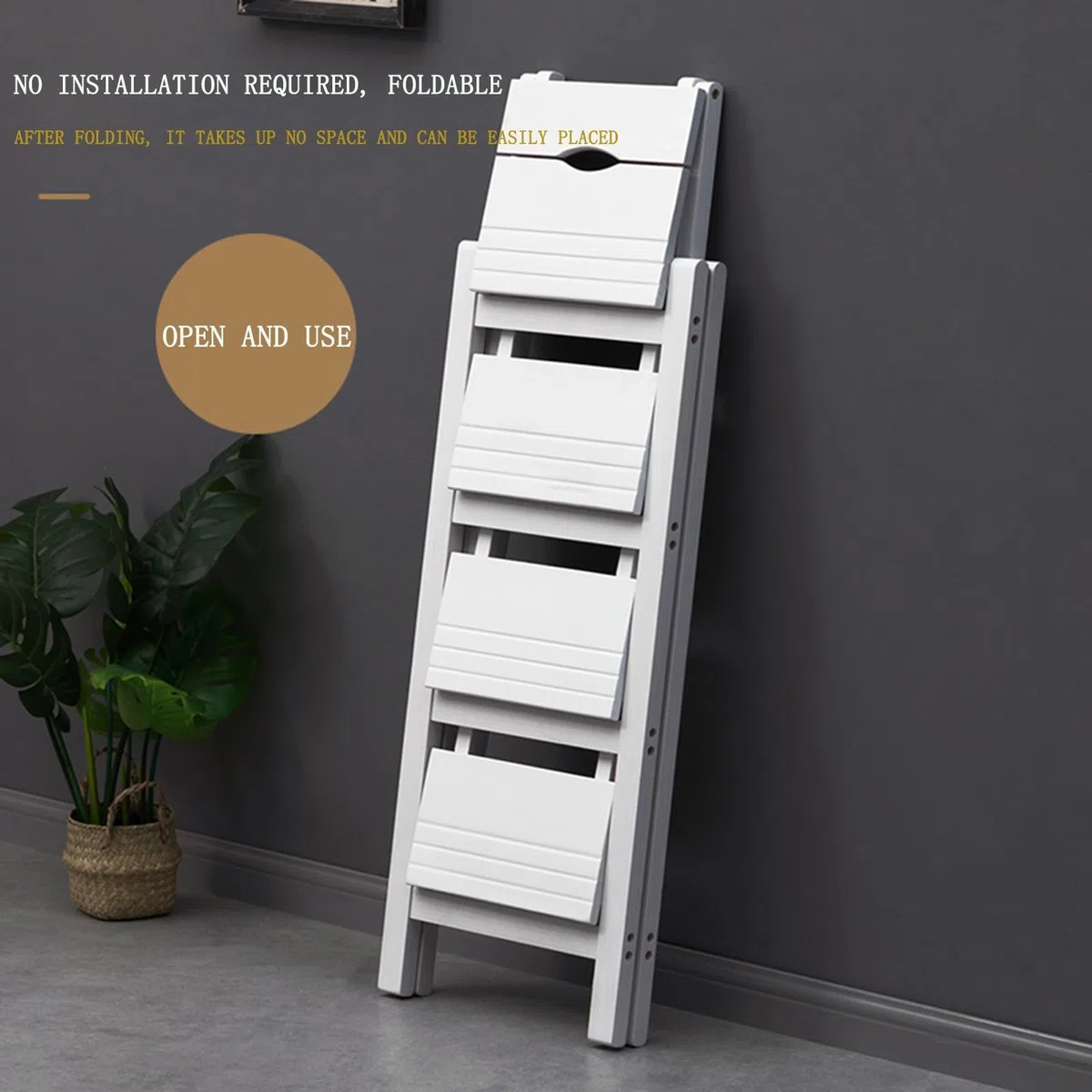 Escalera de Madera Maciza, Taburete, Silla de Escalera para Interiores, Multifuncional, Plegable, para el hogar, Escalera de Mano, Escalera Plegable de instalación (Cuarto Orden)