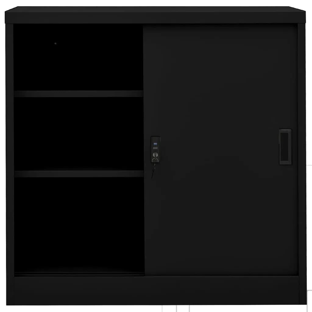 Armario de metal, armario para oficina, puerta corredera, puertas correderas, muebles de oficina, armarios con llave, armario multiusos de acero negro, 90 x 40 x 90 cm
