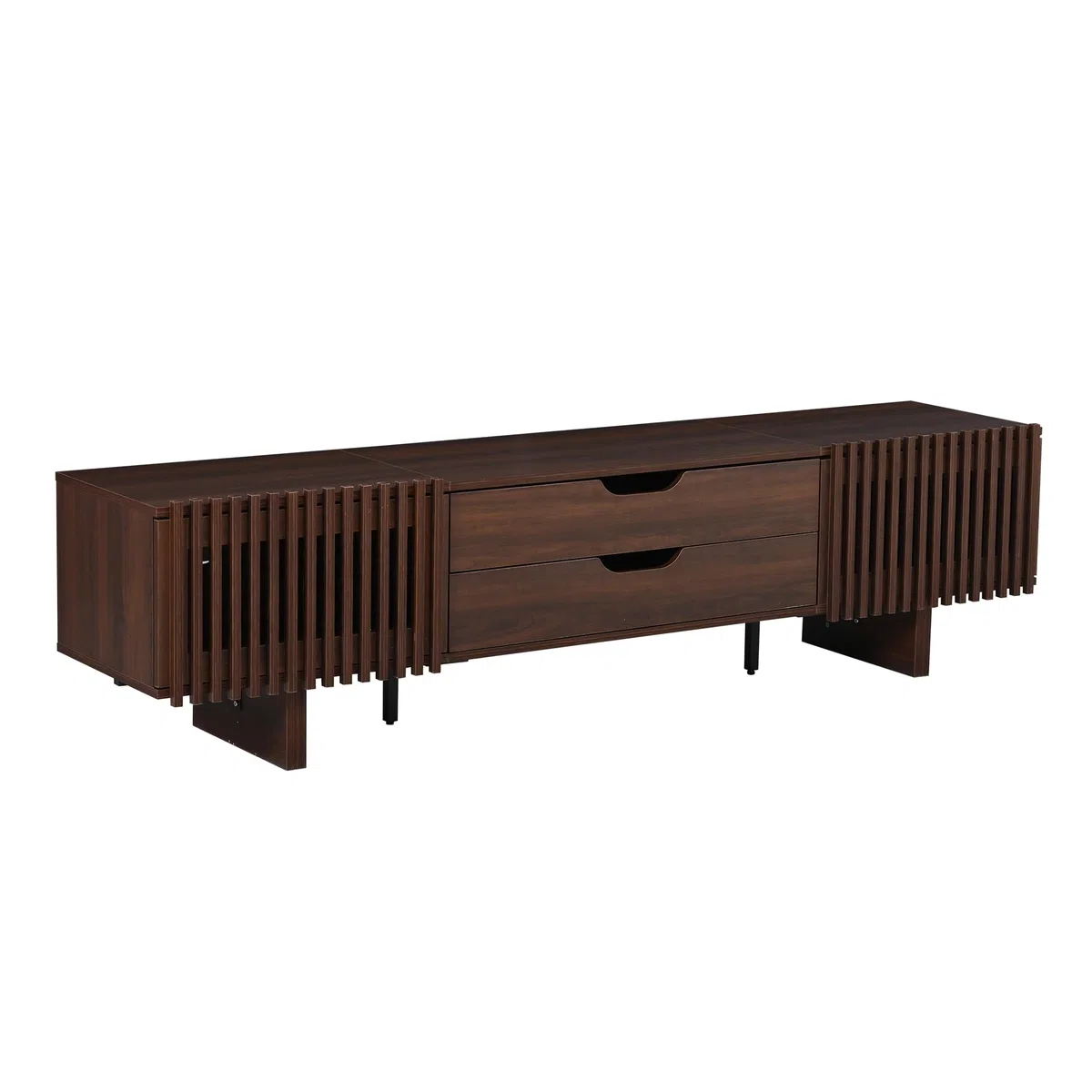Soporte para TV de 180 x 40 x 45 cm en nogal oscuro, dispone de dos cajones y puertas de armario únicas, mueble de TV, armario de salón, armario de televisión, adecuado para televisores de hasta 75