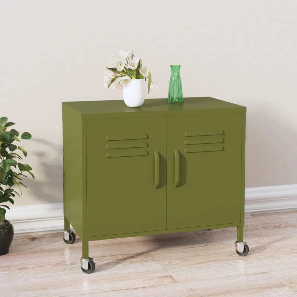 Armario de Oficina, Armario Metalico, Armario con Ruedas, Armario de Almacenamiento Acero Verde Oliva 60x35x56 cm