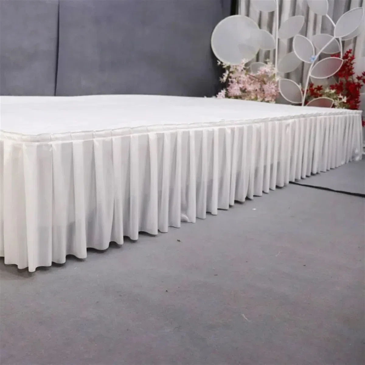 ApuaVireo&Co Faldones plisados para mesa de fiesta, telón de fondo de boda, para cumpleaños, banquetes, escenarios, eventos, fiestas (champán, 35 cm de alto x 300 cm de largo)