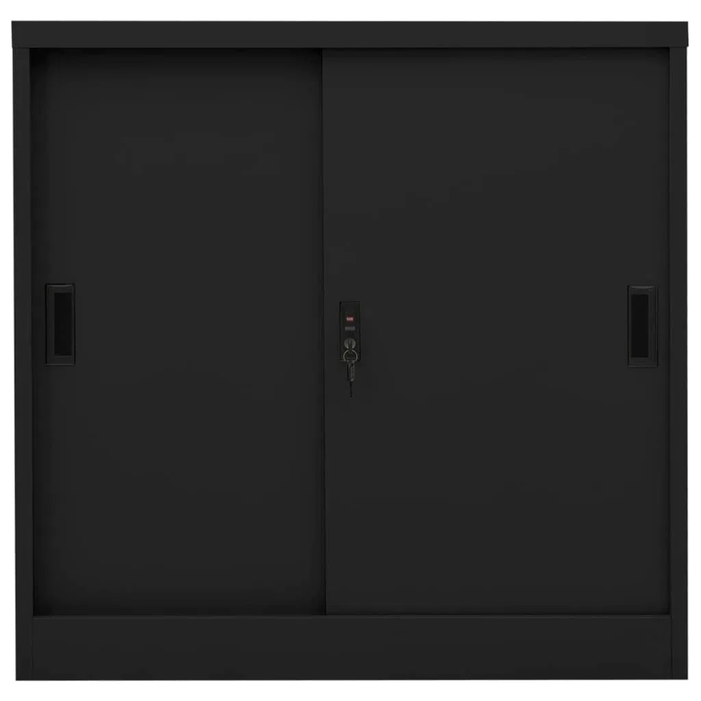 Armario de metal, armario para oficina, puerta corredera, puertas correderas, muebles de oficina, armarios con llave, armario multiusos de acero negro, 90 x 40 x 90 cm