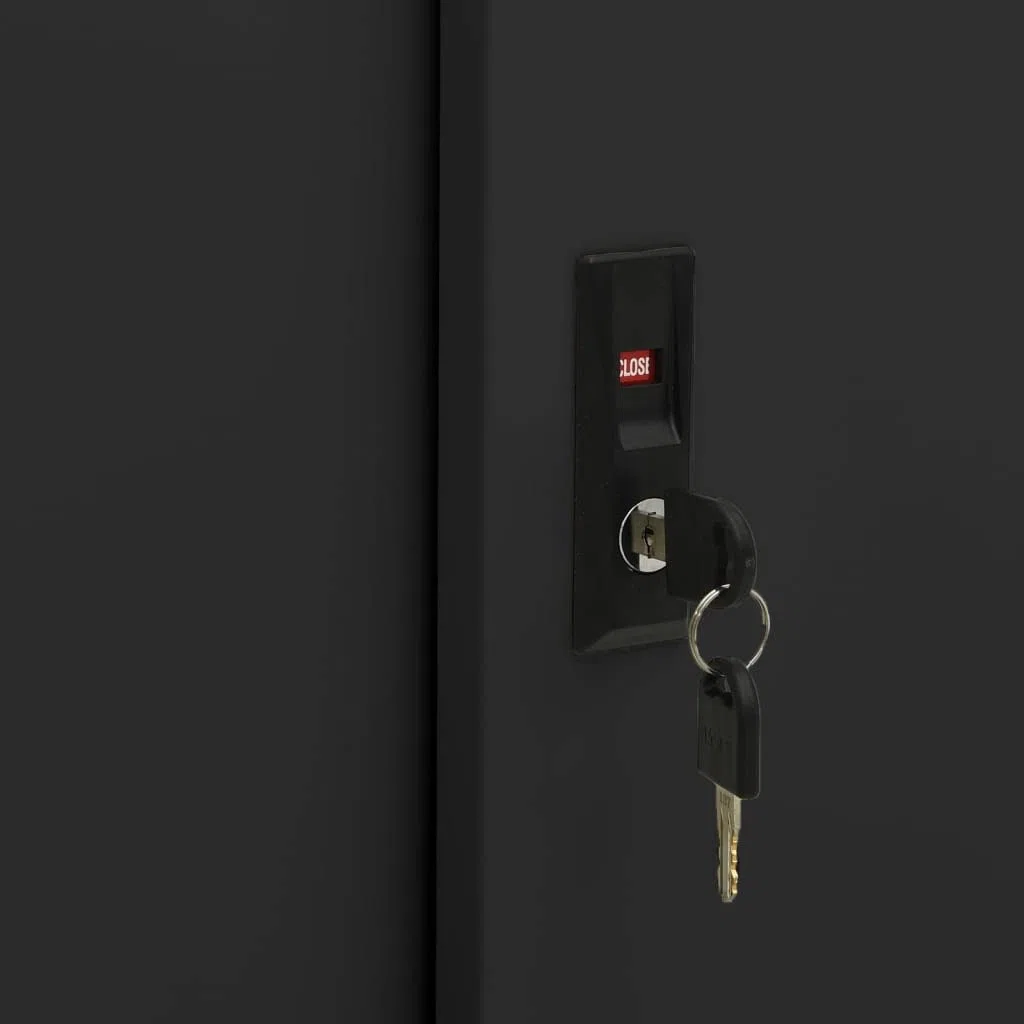 Armario de metal, armario para oficina, puerta corredera, puertas correderas, muebles de oficina, armarios con llave, armario multiusos de acero negro, 90 x 40 x 90 cm