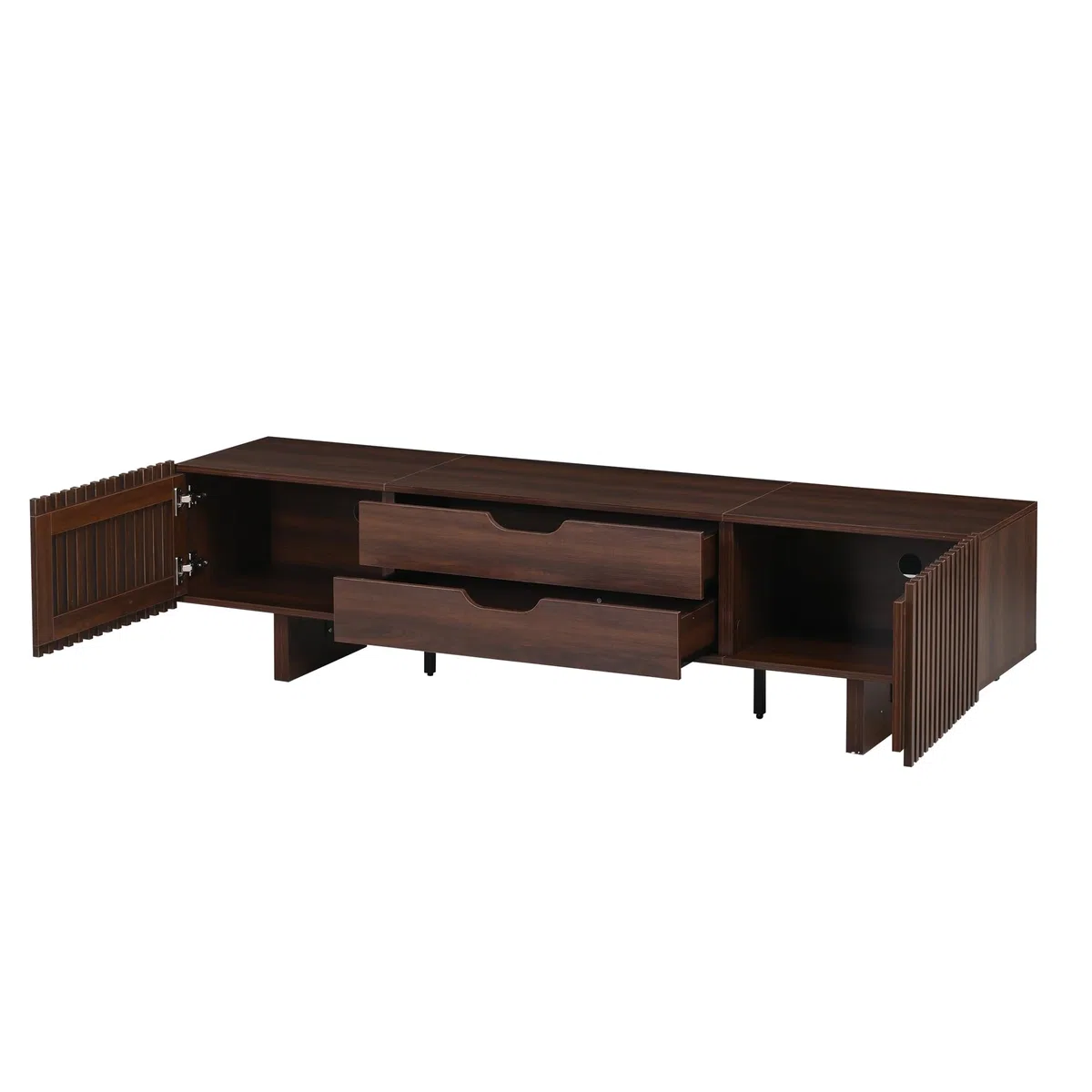 Soporte para TV de 180 x 40 x 45 cm en nogal oscuro, dispone de dos cajones y puertas de armario únicas, mueble de TV, armario de salón, armario de televisión, adecuado para televisores de hasta 75