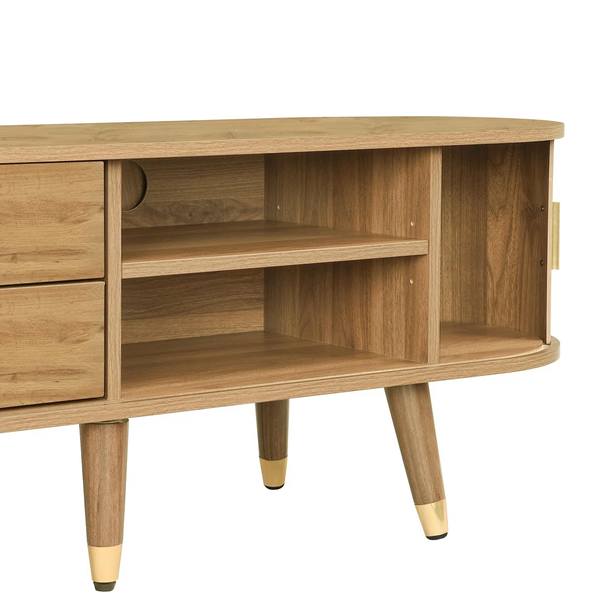 Armario para TV (175 x 38 x 45 cm, con puerta corredera de ratán, compartimentos abiertos, madera)