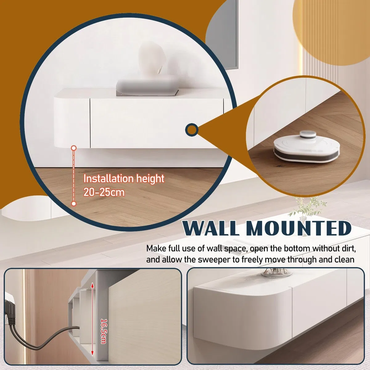 Unidad De Entretenimiento Que Ahorra Espacio, Mueble De TV Blanco Moderno Con Almacenamiento, Mueble De TV Flotante Negro, Consola Multimedia Grande, Para Sala De Estar, Dormitorio U Oficina(Blanco,14