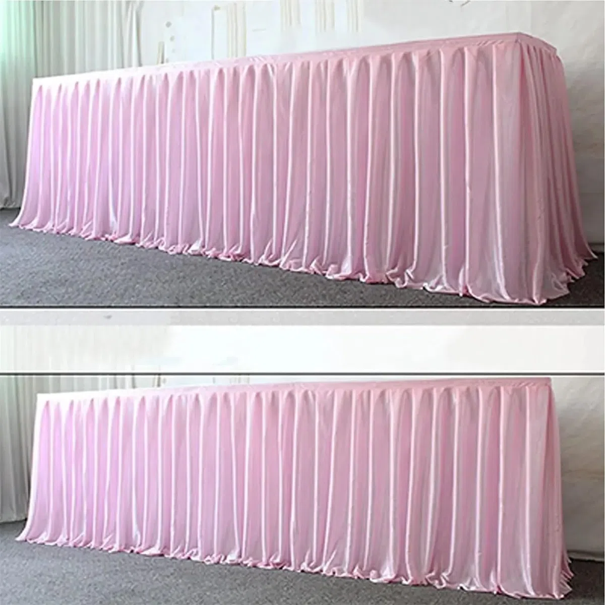 ApuaVireo&Co Faldones plisados para mesa de fiesta, telón de fondo de boda, para cumpleaños, banquetes, escenarios, eventos, fiestas (champán, 35 cm de alto x 300 cm de largo)