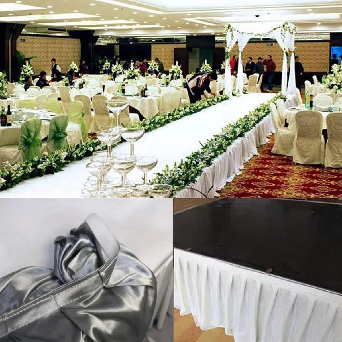 ApuaVireo&Co Faldones plisados para mesa de fiesta, telón de fondo de boda, para cumpleaños, banquetes, escenarios, eventos, fiestas (champán, 35 cm de alto x 300 cm de largo)