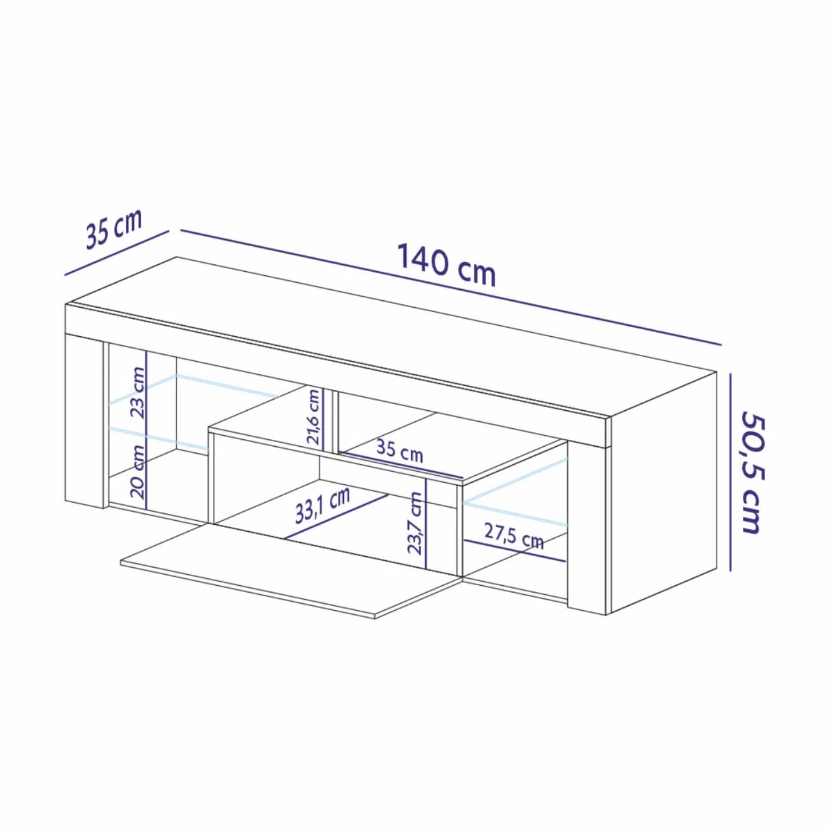 Selsey BIANKO - Mueble TV Moderno/Mesa TV/Mueble para Salón / 140 cm (sin LED, Nogal/Negro Brillante)